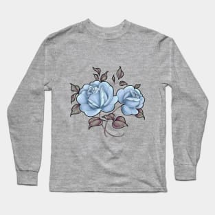 Vintage pale blue rose floral print Long Sleeve T-Shirt